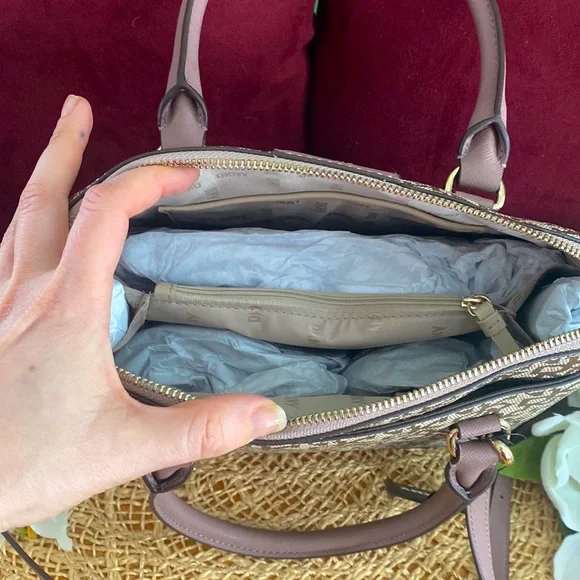 DKNY Bryant Medium Round Satchel, Tan & Mauve - Picture 13 of 14